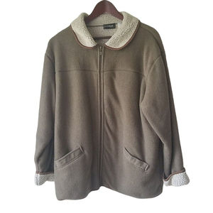 Outbrook Women’s Brown Sherpa Jacket  Size Large Zip Front Pockets Cozy Drapey